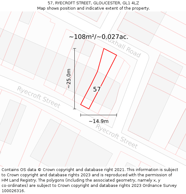 57, RYECROFT STREET, GLOUCESTER, GL1 4LZ: Plot and title map