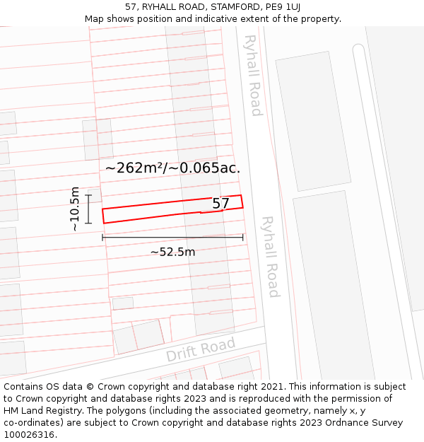57, RYHALL ROAD, STAMFORD, PE9 1UJ: Plot and title map