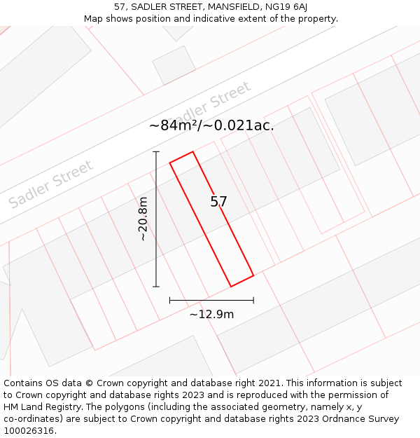 57, SADLER STREET, MANSFIELD, NG19 6AJ: Plot and title map