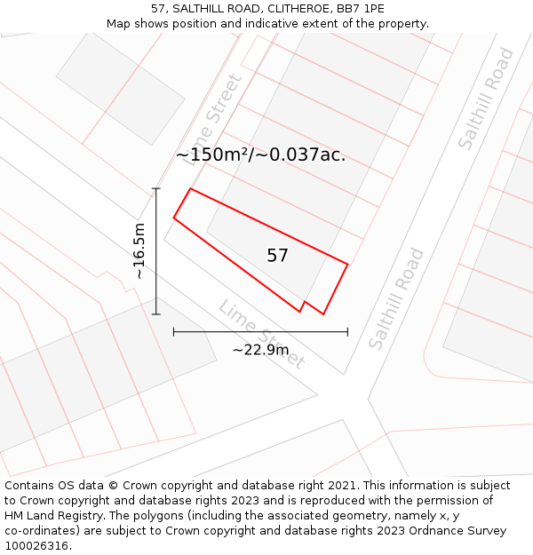 57, SALTHILL ROAD, CLITHEROE, BB7 1PE: Plot and title map