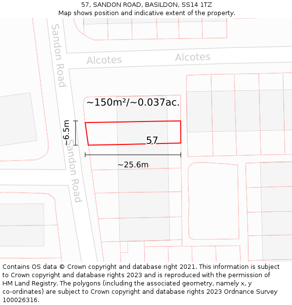 57, SANDON ROAD, BASILDON, SS14 1TZ: Plot and title map