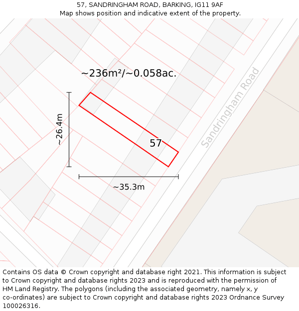 57, SANDRINGHAM ROAD, BARKING, IG11 9AF: Plot and title map