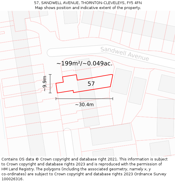 57, SANDWELL AVENUE, THORNTON-CLEVELEYS, FY5 4FN: Plot and title map