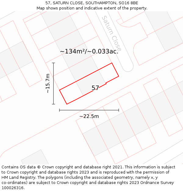 57, SATURN CLOSE, SOUTHAMPTON, SO16 8BE: Plot and title map