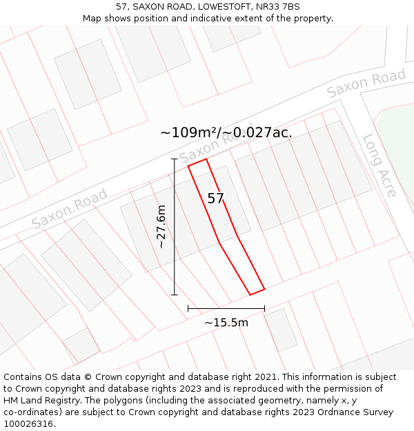 57, SAXON ROAD, LOWESTOFT, NR33 7BS: Plot and title map