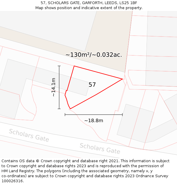 57, SCHOLARS GATE, GARFORTH, LEEDS, LS25 1BF: Plot and title map