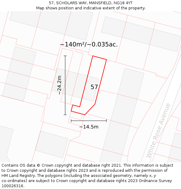 57, SCHOLARS WAY, MANSFIELD, NG18 4YT: Plot and title map