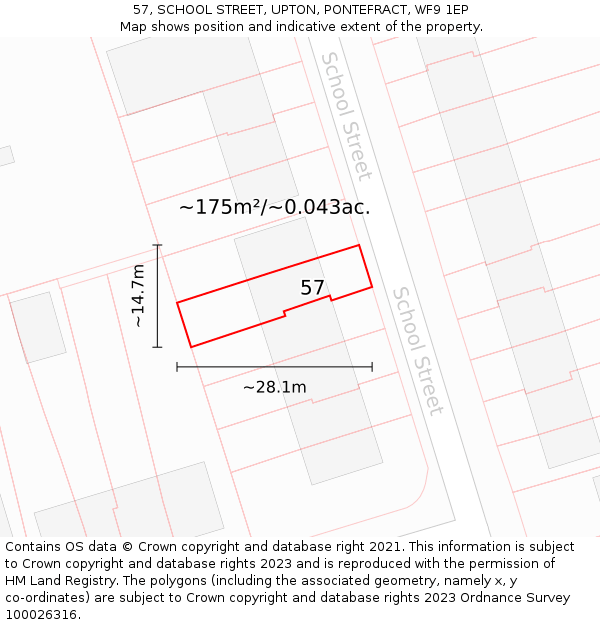 57, SCHOOL STREET, UPTON, PONTEFRACT, WF9 1EP: Plot and title map