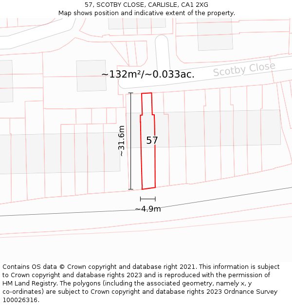 57, SCOTBY CLOSE, CARLISLE, CA1 2XG: Plot and title map