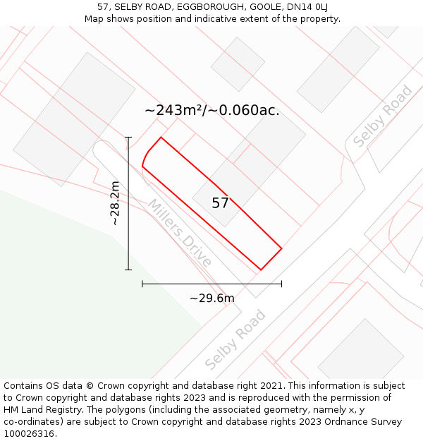 57, SELBY ROAD, EGGBOROUGH, GOOLE, DN14 0LJ: Plot and title map