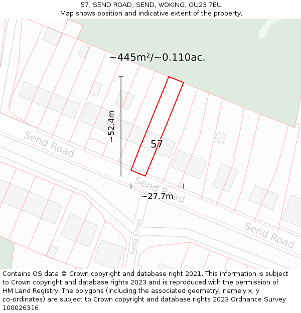 57, SEND ROAD, SEND, WOKING, GU23 7EU: Plot and title map