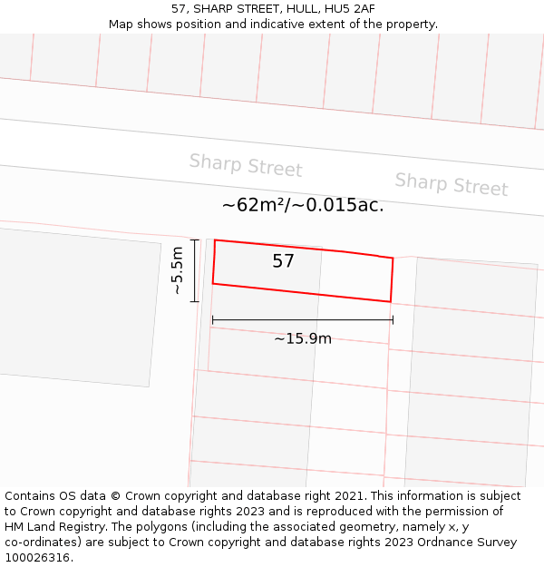 57, SHARP STREET, HULL, HU5 2AF: Plot and title map