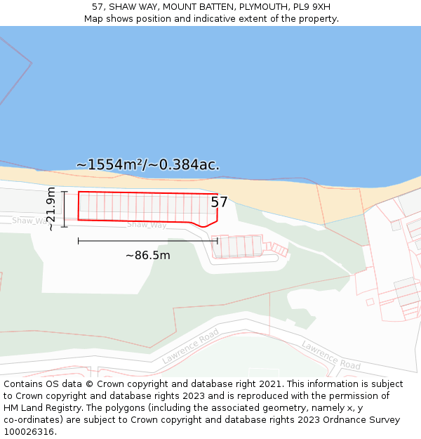 57, SHAW WAY, MOUNT BATTEN, PLYMOUTH, PL9 9XH: Plot and title map