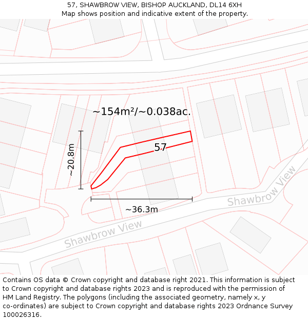 57, SHAWBROW VIEW, BISHOP AUCKLAND, DL14 6XH: Plot and title map