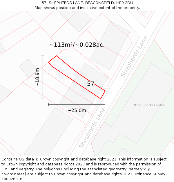57, SHEPHERDS LANE, BEACONSFIELD, HP9 2DU: Plot and title map