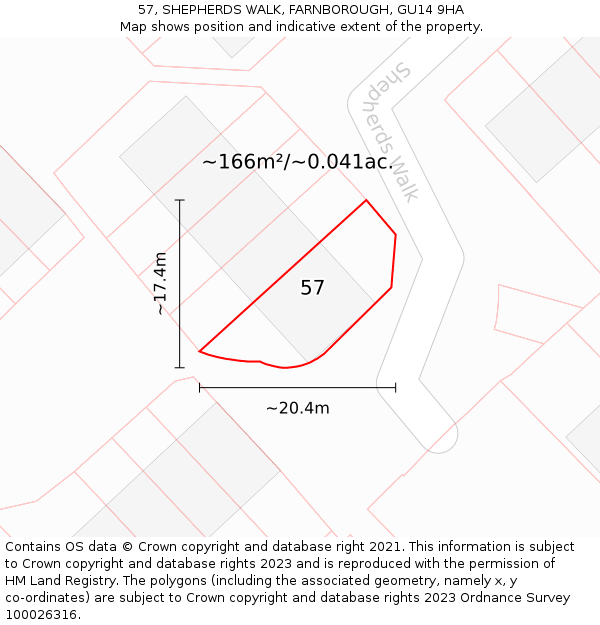 57, SHEPHERDS WALK, FARNBOROUGH, GU14 9HA: Plot and title map