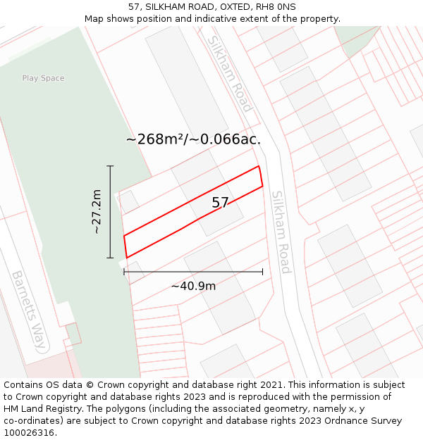 57, SILKHAM ROAD, OXTED, RH8 0NS: Plot and title map