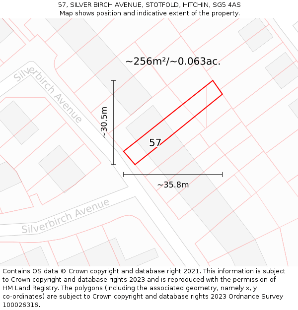 57, SILVER BIRCH AVENUE, STOTFOLD, HITCHIN, SG5 4AS: Plot and title map