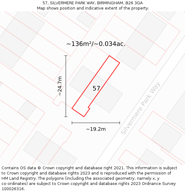 57, SILVERMERE PARK WAY, BIRMINGHAM, B26 3GA: Plot and title map