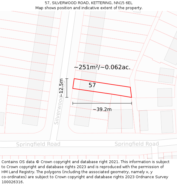 57, SILVERWOOD ROAD, KETTERING, NN15 6EL: Plot and title map