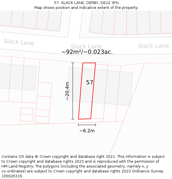 57, SLACK LANE, DERBY, DE22 3FN: Plot and title map