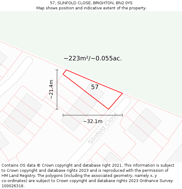 57, SLINFOLD CLOSE, BRIGHTON, BN2 0YS: Plot and title map