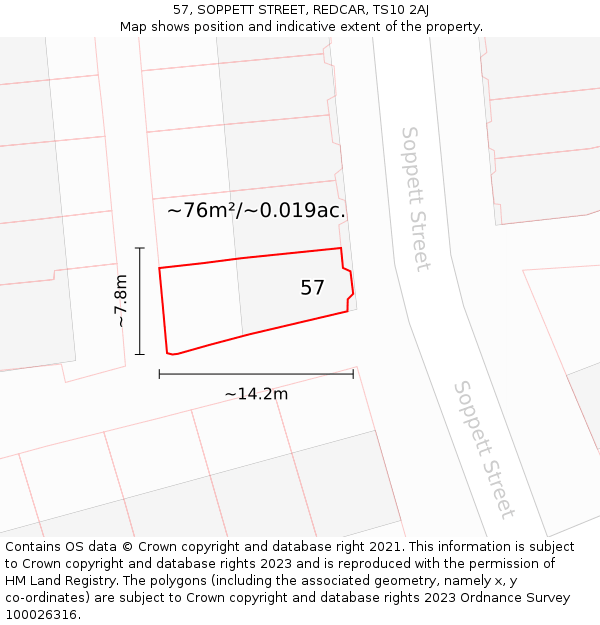 57, SOPPETT STREET, REDCAR, TS10 2AJ: Plot and title map