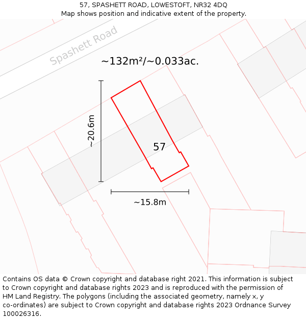 57, SPASHETT ROAD, LOWESTOFT, NR32 4DQ: Plot and title map