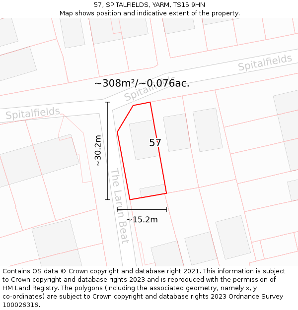 57, SPITALFIELDS, YARM, TS15 9HN: Plot and title map