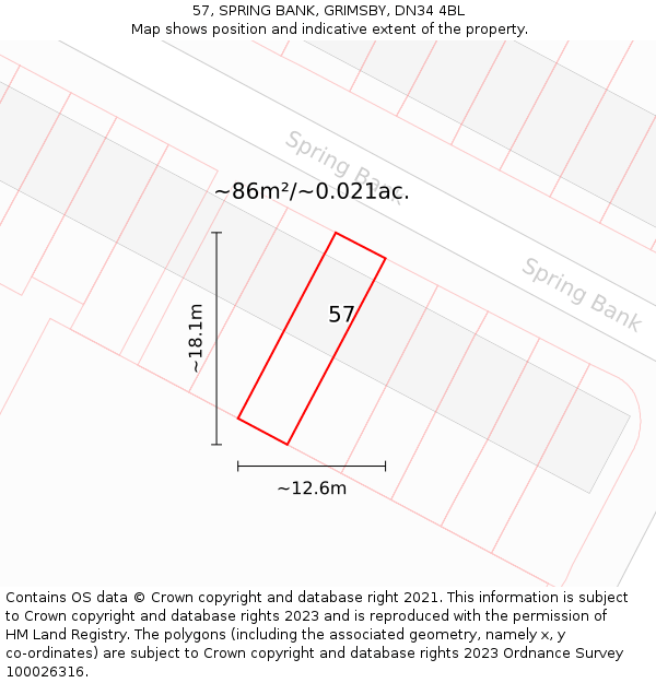 57, SPRING BANK, GRIMSBY, DN34 4BL: Plot and title map