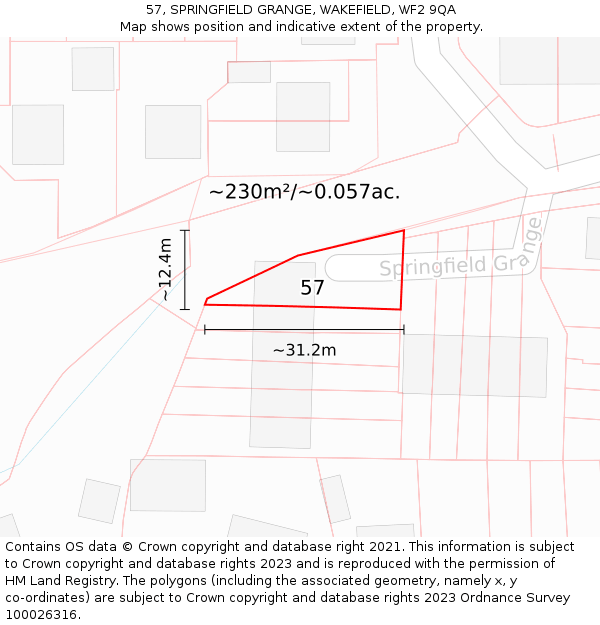 57, SPRINGFIELD GRANGE, WAKEFIELD, WF2 9QA: Plot and title map