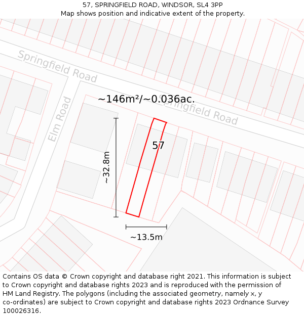 57, SPRINGFIELD ROAD, WINDSOR, SL4 3PP: Plot and title map