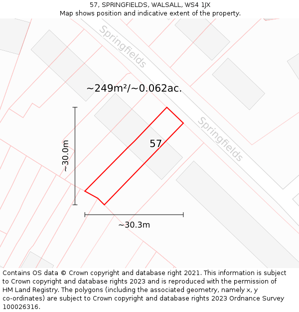 57, SPRINGFIELDS, WALSALL, WS4 1JX: Plot and title map