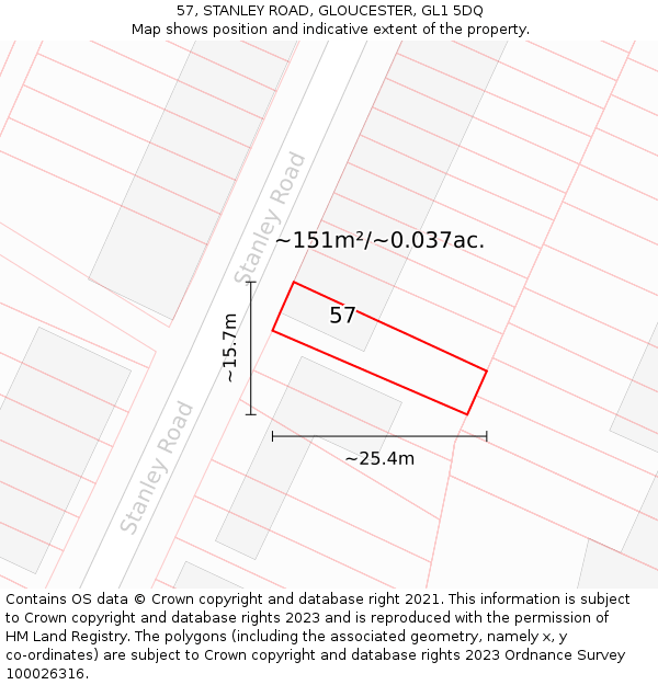 57, STANLEY ROAD, GLOUCESTER, GL1 5DQ: Plot and title map