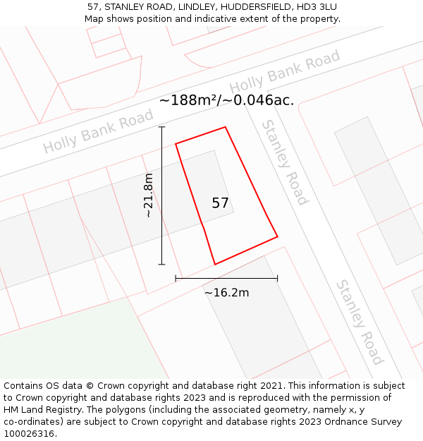 57, STANLEY ROAD, LINDLEY, HUDDERSFIELD, HD3 3LU: Plot and title map