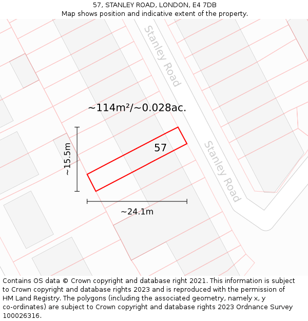 57, STANLEY ROAD, LONDON, E4 7DB: Plot and title map