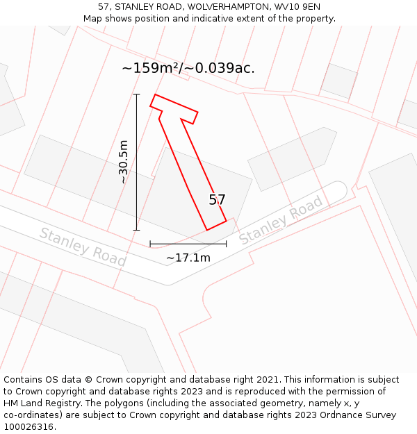 57, STANLEY ROAD, WOLVERHAMPTON, WV10 9EN: Plot and title map