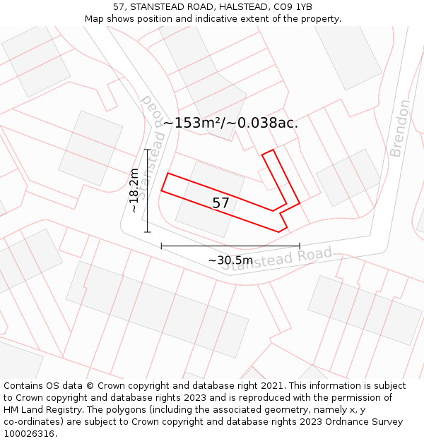 57, STANSTEAD ROAD, HALSTEAD, CO9 1YB: Plot and title map