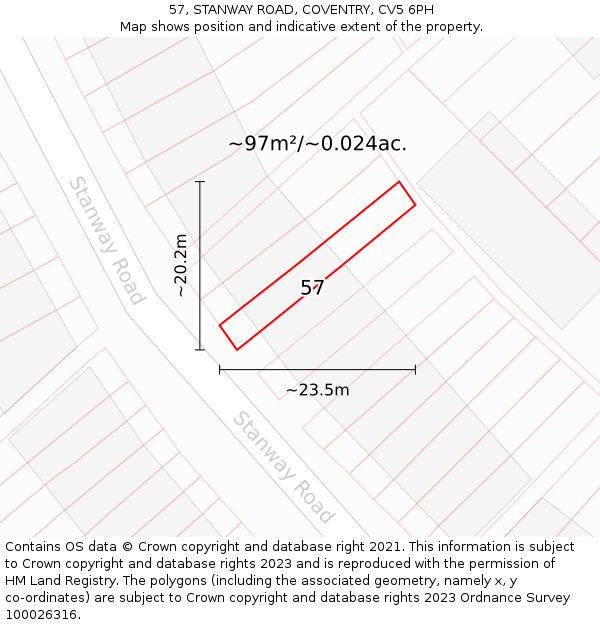 57, STANWAY ROAD, COVENTRY, CV5 6PH: Plot and title map