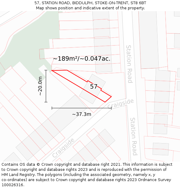 57, STATION ROAD, BIDDULPH, STOKE-ON-TRENT, ST8 6BT: Plot and title map