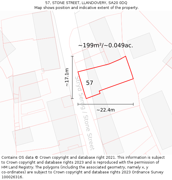 57, STONE STREET, LLANDOVERY, SA20 0DQ: Plot and title map