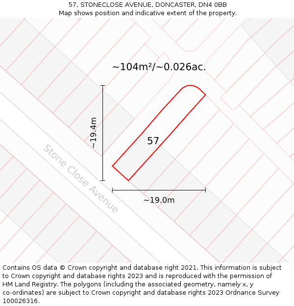 57, STONECLOSE AVENUE, DONCASTER, DN4 0BB: Plot and title map