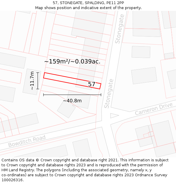 57, STONEGATE, SPALDING, PE11 2PP: Plot and title map