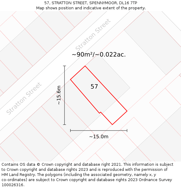 57, STRATTON STREET, SPENNYMOOR, DL16 7TP: Plot and title map