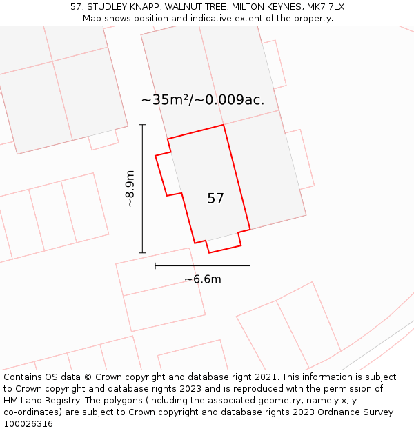 57, STUDLEY KNAPP, WALNUT TREE, MILTON KEYNES, MK7 7LX: Plot and title map