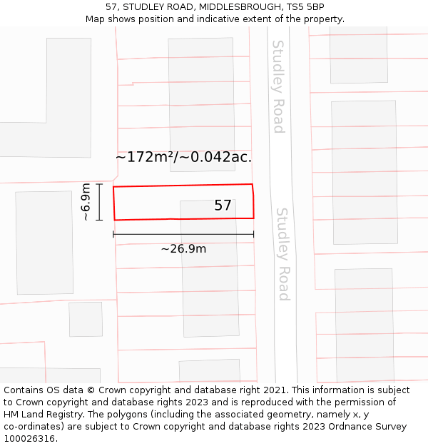 57, STUDLEY ROAD, MIDDLESBROUGH, TS5 5BP: Plot and title map