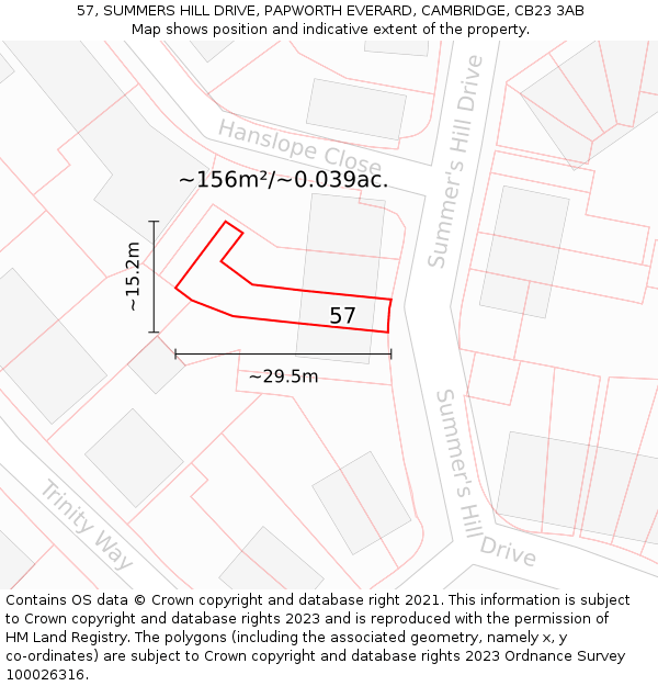 57, SUMMERS HILL DRIVE, PAPWORTH EVERARD, CAMBRIDGE, CB23 3AB: Plot and title map