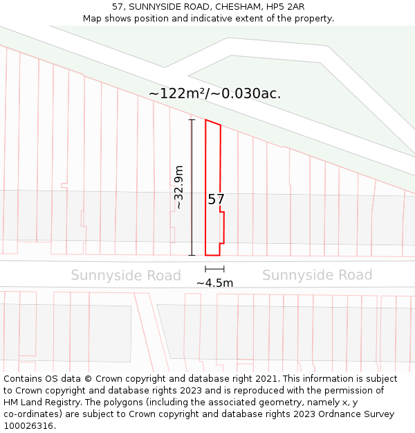 57, SUNNYSIDE ROAD, CHESHAM, HP5 2AR: Plot and title map