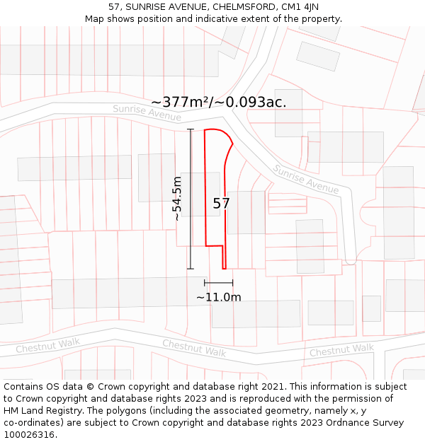 57, SUNRISE AVENUE, CHELMSFORD, CM1 4JN: Plot and title map