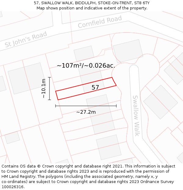 57, SWALLOW WALK, BIDDULPH, STOKE-ON-TRENT, ST8 6TY: Plot and title map